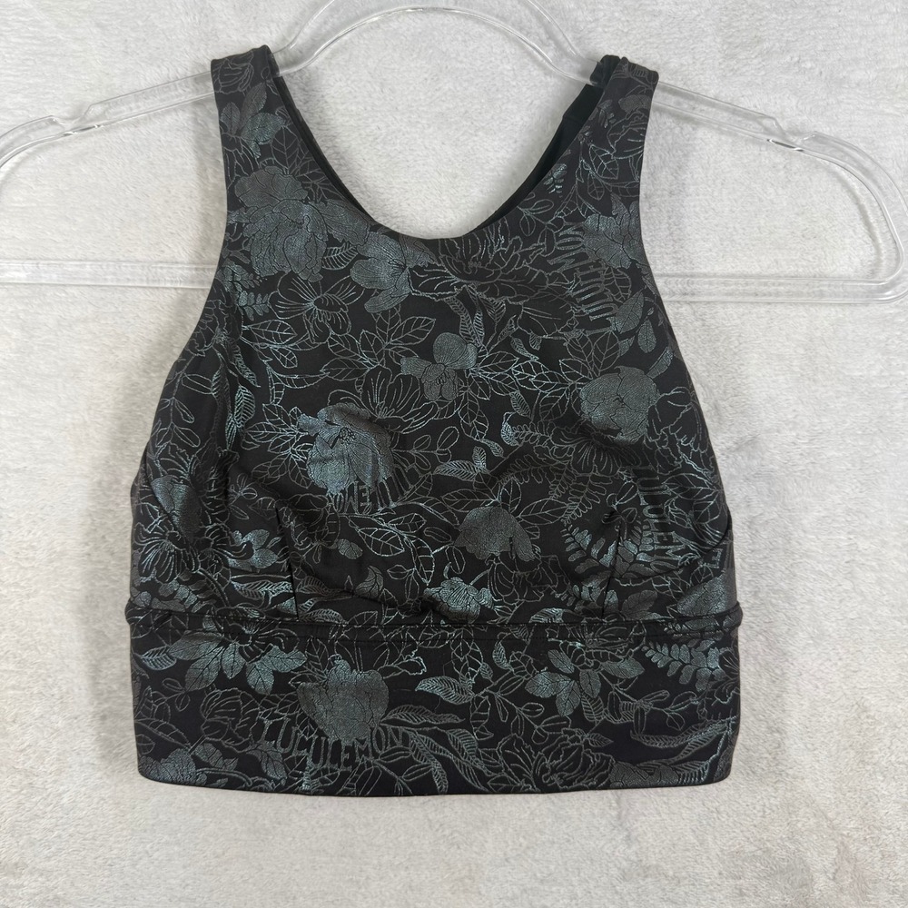Lululemon Invigorate Training Tank Top Black Silver Floral Size 2 LW1DCOS